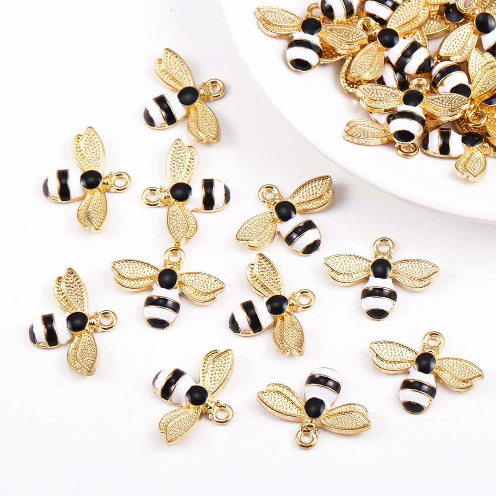 20Pcs/Lot 17*22mm Vintage Alloy Enamel Bee Charms Vivid Insert Pendants For DIY Jewelry Necklace Earrings Making Supplies Crafts