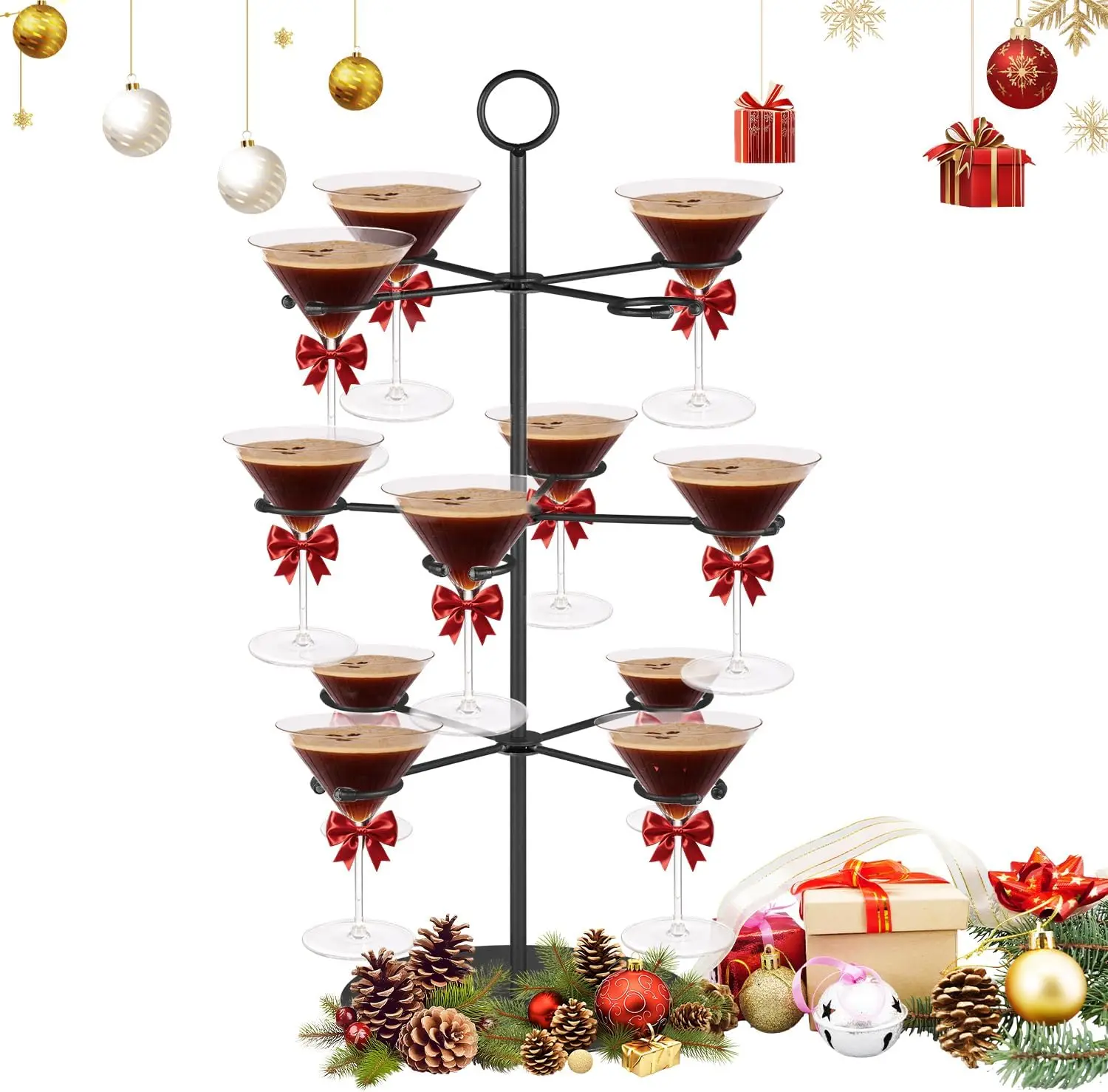 

Cocktail Tree Stand for Parties Brunch,3 Tiers 12 Holders Drink tower Wine Glass Holder Stand,Champagne Tower Martinis Tree