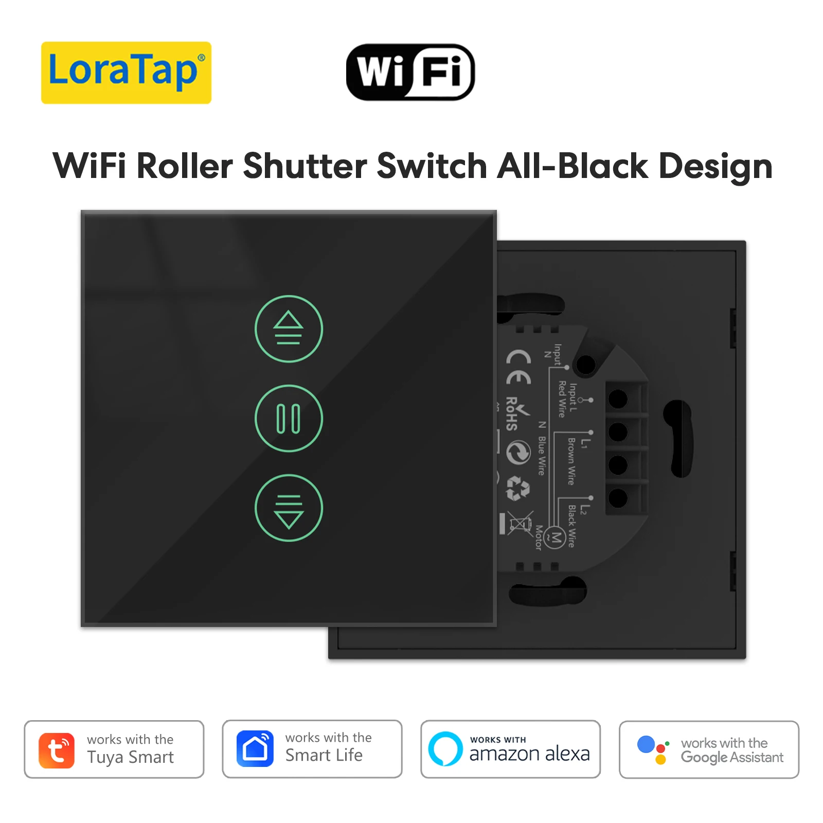 LoraTap Tuya Smart Life V7 Version Black Switch and Remote Percentage Control Timer Voice Control via Google Home Alexa