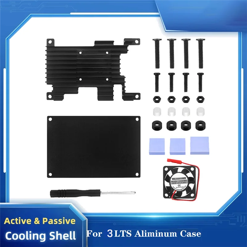 For 3 Aluminum Alloy Protective Case with 30X30 Cooling Fan+Thermal Pad Active Passive Cooling Metal Case