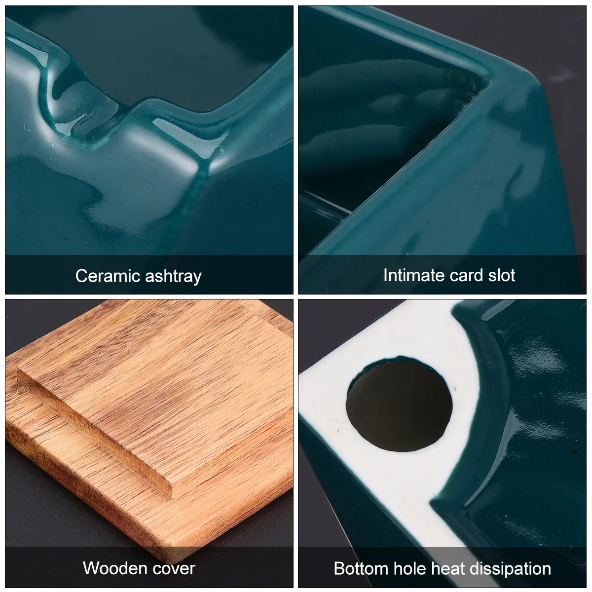 

Diamond Pattern Ceramic Ashtray Lid Windproof Large Capacity Deep Groove Cigarette Holder Home Office Decorative Gift Idea Green