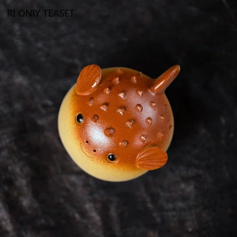 Yixing Purple Clay Tea Pet Handmade Pufferfish Statue Ornaments Animal Tea Figurine Sculpture Crafts Chinese Tea Set Decors Art