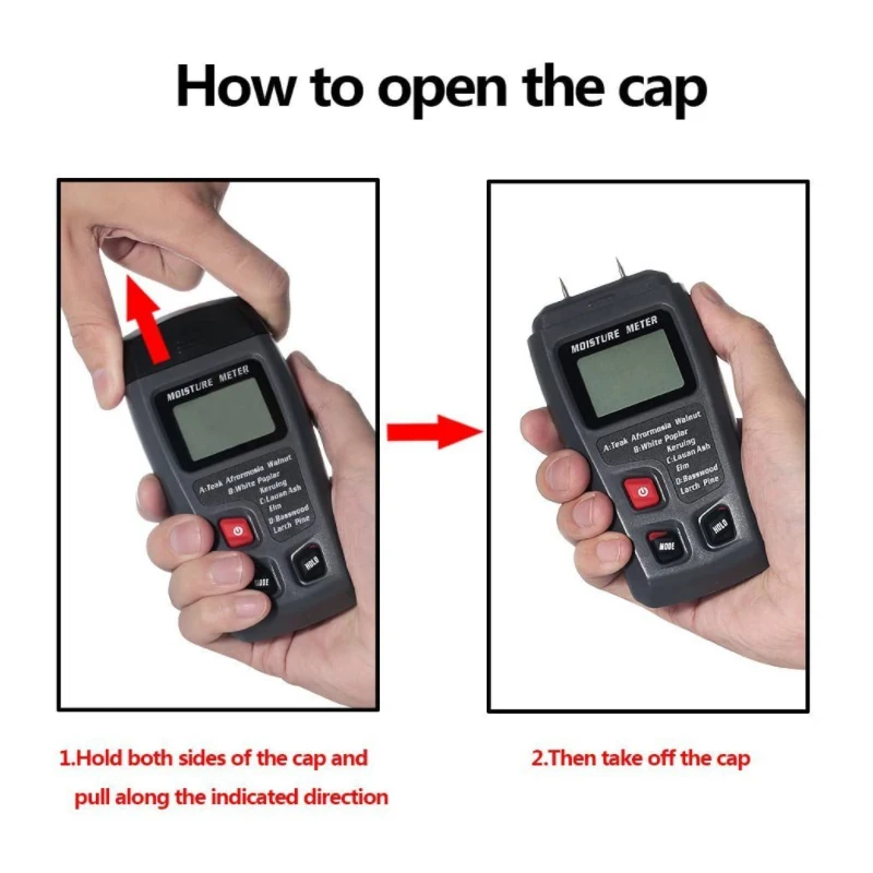 EMT01 Two Pins Digital Wood Moisture Meter 0-99.9% Wood Humidity Tester Timber Damp Detector with Large LCD Display