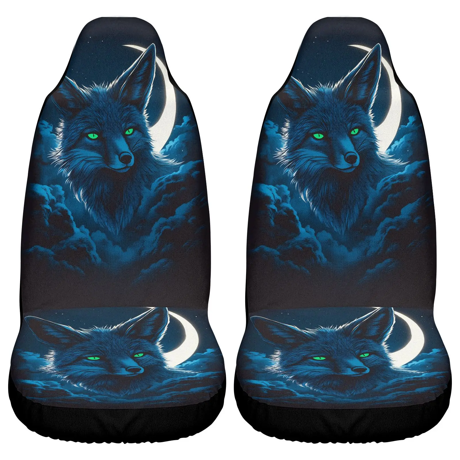 Car Seat Covers Blue Wolf With Moon And Stars Pattern For Car Interior Decoration