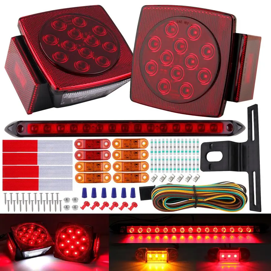 

LED Trailer Tail Light Kit, Square Trailer Tail Brake Stop Turn License RV Truck Lights w Wire ampBracket,6pcs Side Fender Marke