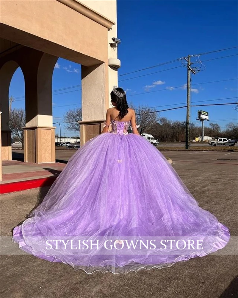 Robe de Rhprincesse violette pour filles, robe de Quinceanera initiée, robes de Rhd'anniversaire perlées, nœud à lacets dans le dos, remise des diplômes