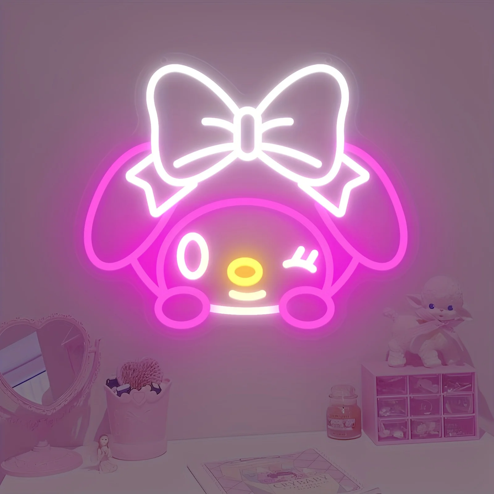 

Cute My Melody Kawaii Neon Sign LED Dimmable USB Wall Art for Girls Room Birthday Gift Aesthetic Bedroom Decor Night Light