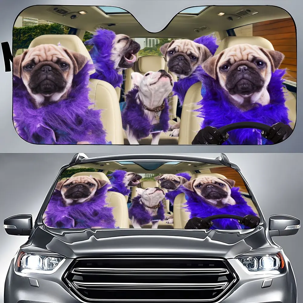 

Show Bulldog Driving Car Front Windshield Sun Shade, Auto Accessories Clown Bulldog Sunshade for SUV- Blocks Uv Rays Protector