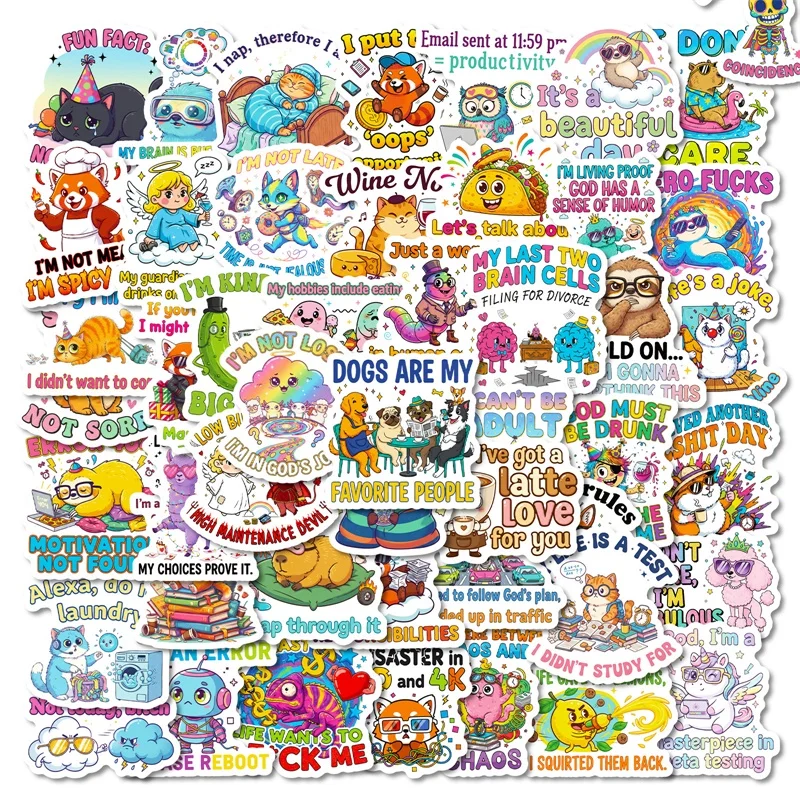 

50PCS Funny Humorous Writing PVC Sticker Aesthetic DIY Sticky Decoration Scrapbooking Hand Accounting Supplies for Kids