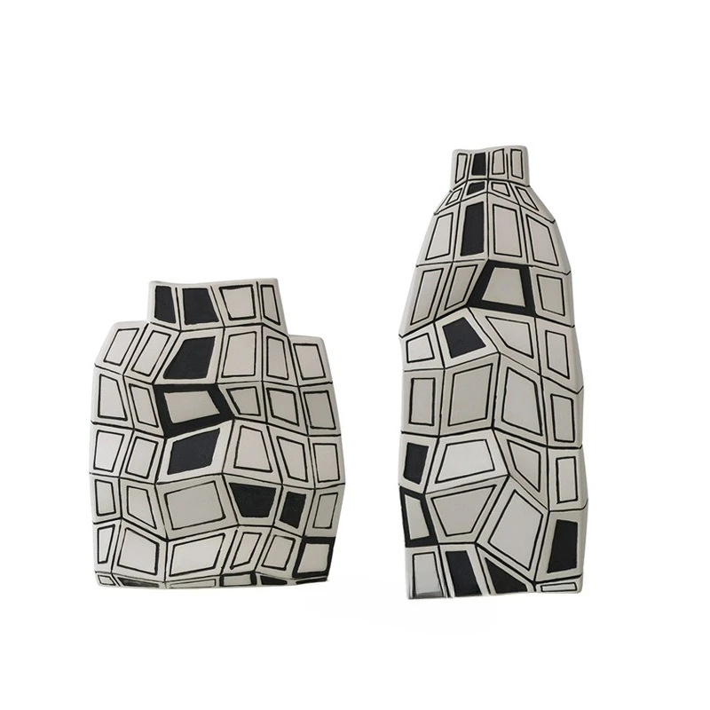 Modern simple lattice ceramic vase, home model room, flower arranger, soft decoration, homestay decoration ornaments
