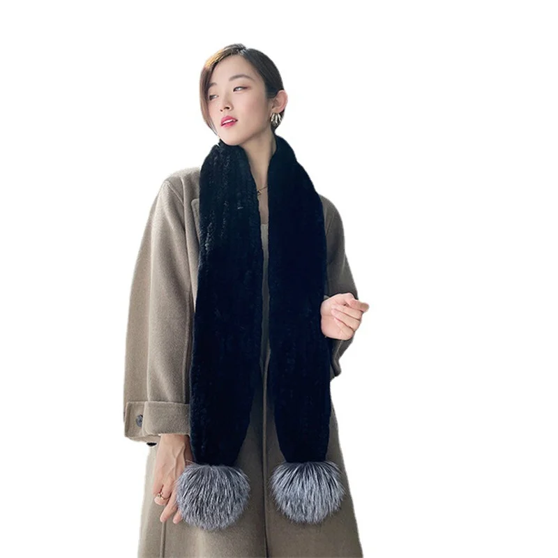 Women's Real Fur Scarf High Quality Luxury Big Long Natural Rex Rabbit Fur Scarves Thick Warm Winter Fashion Brand Fur Muffler