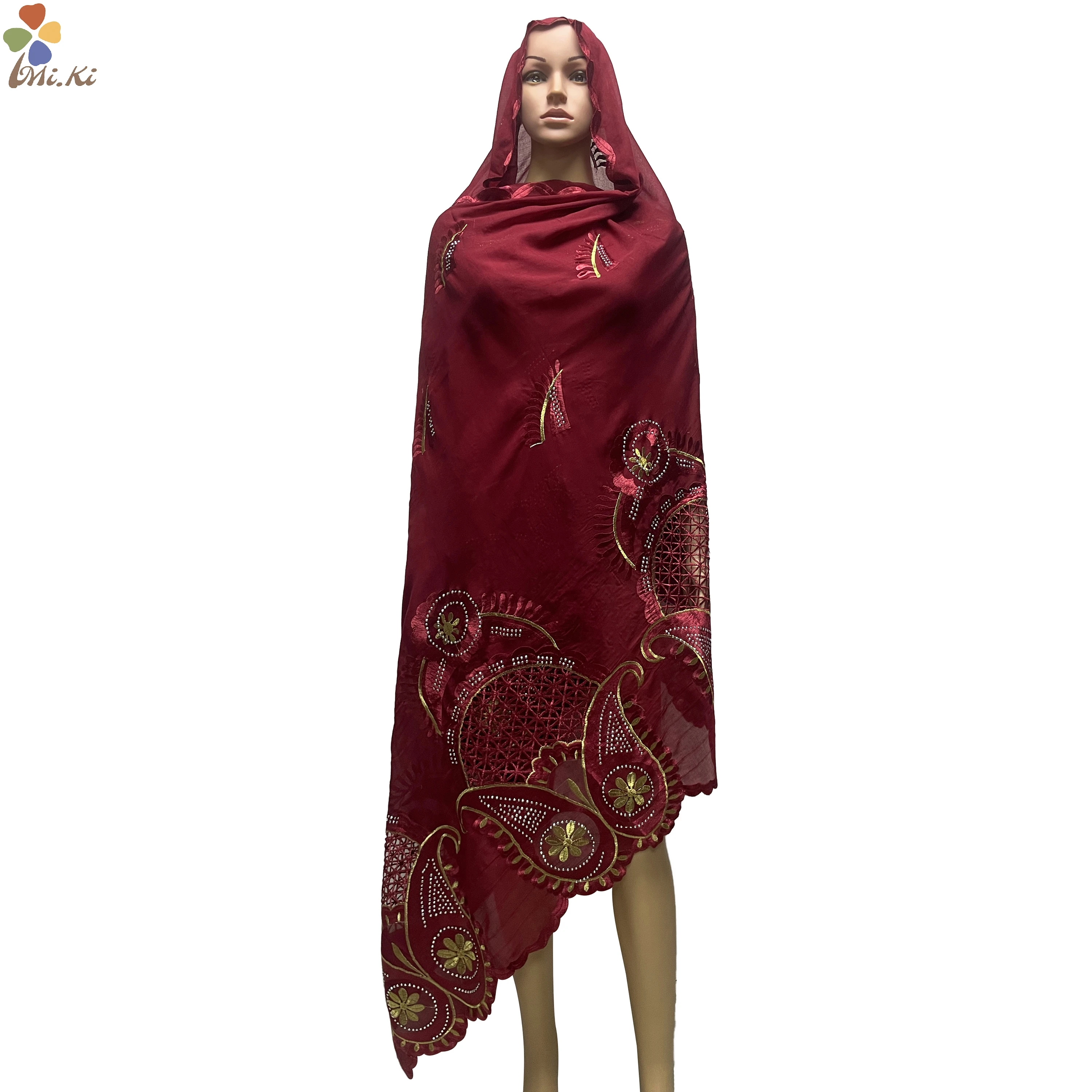 2024 New Muslim Women Shawl Cotton Scarf Hollow Embroidered Diamond Scarf African Women Shawl Dubai Women Shawl Headband