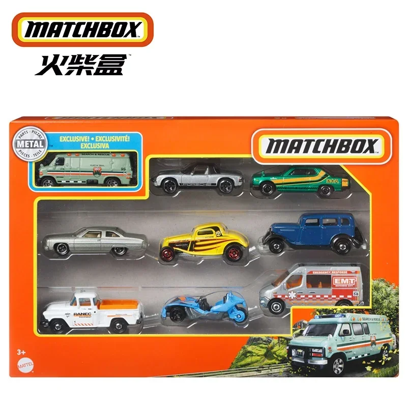 Original Mattel Matchbox 1/64 Car Alloy City Hero Series 9Pcs-Pack Racing Ford Sedan Sport Vehicle Toys for Boys Collection Gift