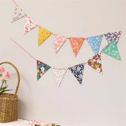 12pc/set Vintage Flower Print Flags DIY Paper Bunting Flags Festival Pennant String Banner Buntings Birthday Party Wedding Decor