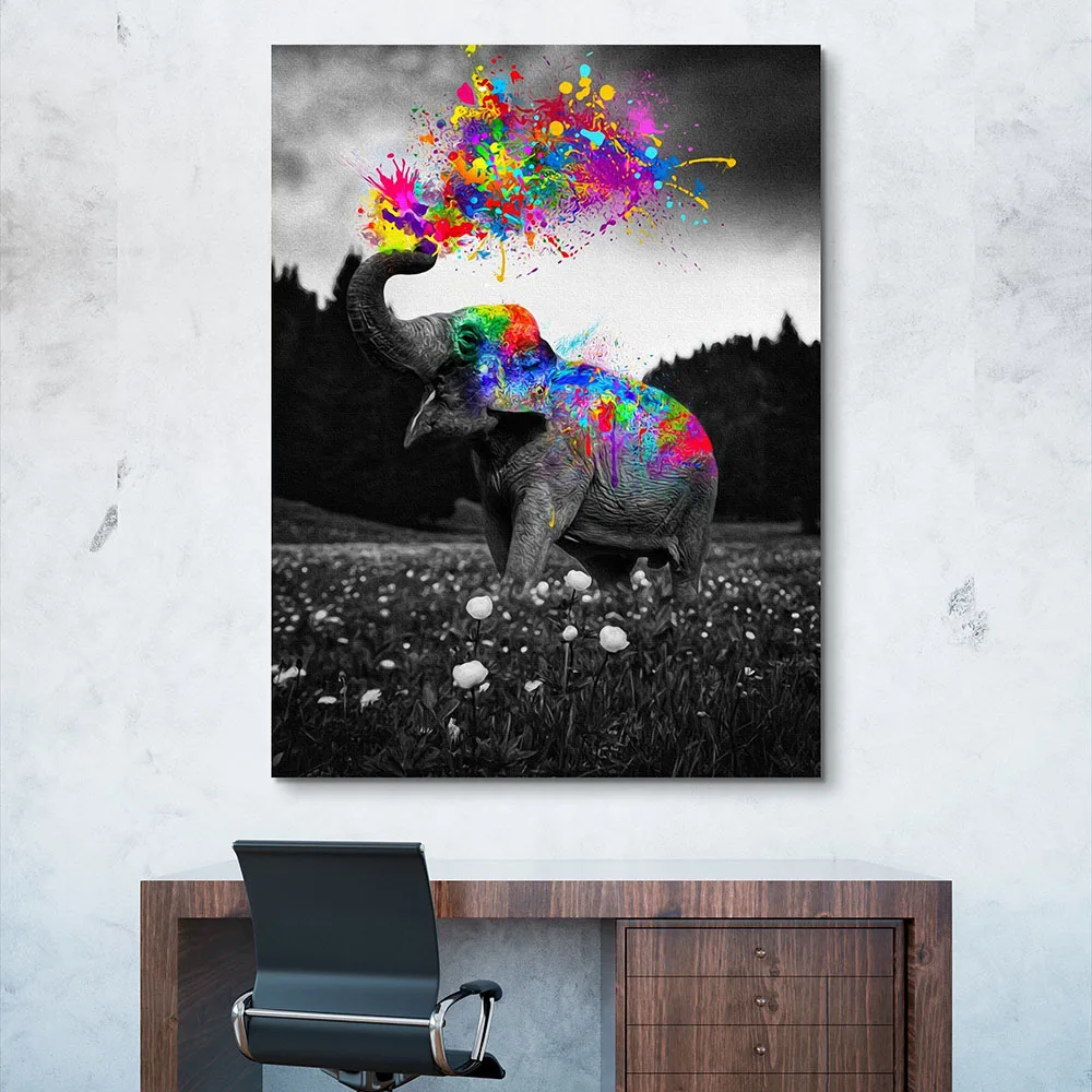 

Elephant Colorful Splash Paint Graffiti Canvas Prints Wall Art Paintings Modern Animals Posters Living Room Home Decor Pictures