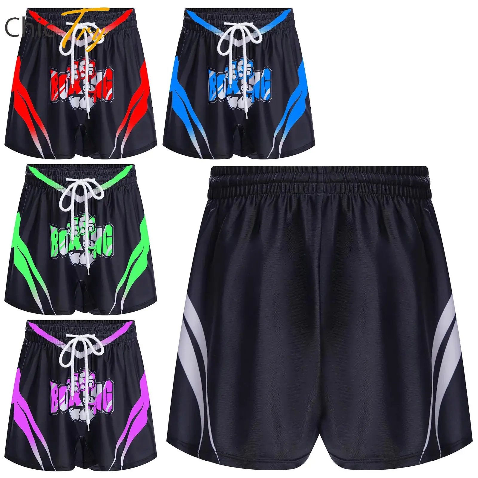 

Boys Breathable Muay Thai Boxer Shorts Kickboxing Fight Bottom Drawstring Stretchy Shorts MMA Pants for Halloween Cosplay Party