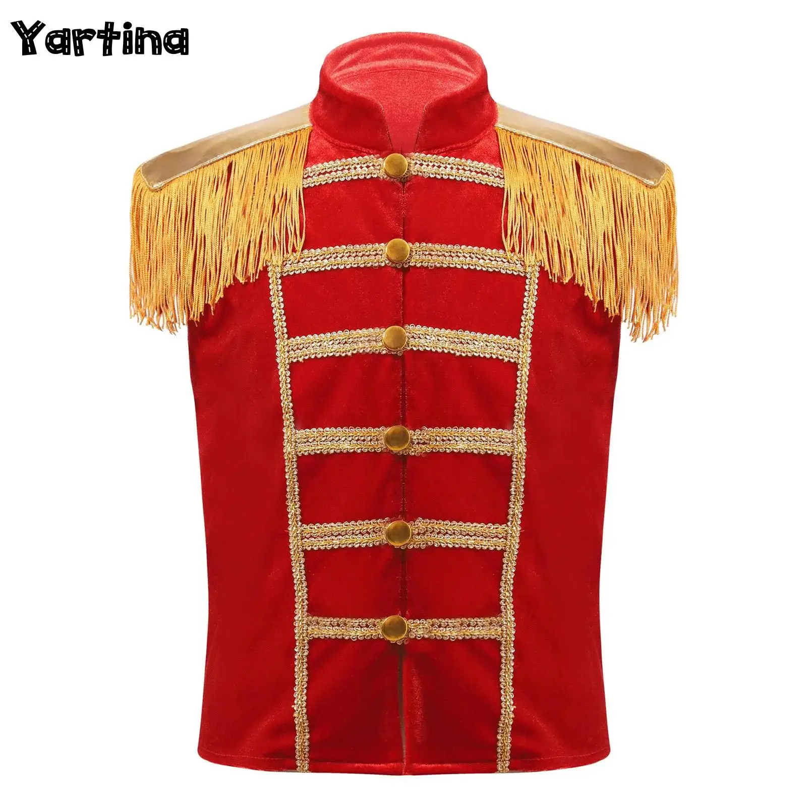 Girls Circus Showman Military Drummer Cosplay Costume Fringe Epaulet Gold Lace Decoration Buttons Marching Band Vest Waistcoat