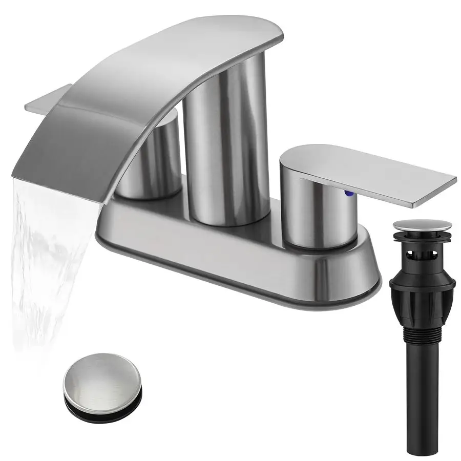 

Bathroom Sink Faucet 4 Inch Brushed Nickel Faucet Bathroom with Pop Up Drain 2 or 3 Holes Bathrooms Basin Lavatory Mixer Tap wit