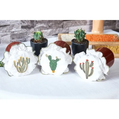 Casanuova Home Design 3'lü Fabric Jar Lid Cactus Pattern