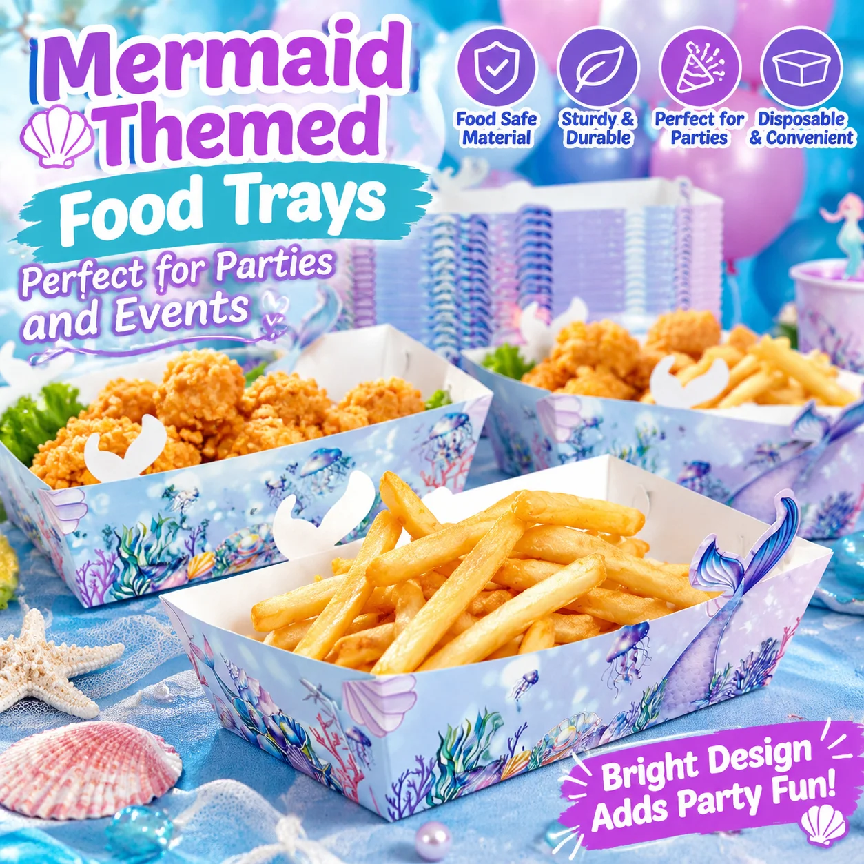 Adorable Under the Sea Mermaid Party Supplies Paper Plates Snack Fries Boxes Disposable Tableware Ocean Theme Party Decorations