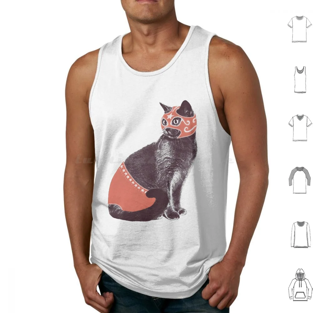 Cat Wrestler Tank Tops Print Cotton Cat Cats Florent Bodart Florentbodart Graphic Design Collage Absurd Surrealist
