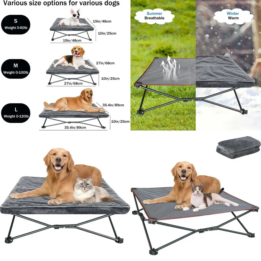 

Elevated Foldable Dog Bed - 36x36x10 Outdoor Breathable Cot with Removable Cushion and Carry Bag (Grey, Large)