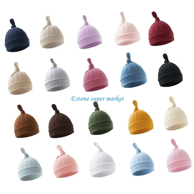 

090B Solid Color Baby Hat Newborns Headwear Soft & Breathable Infant Knotted Hat