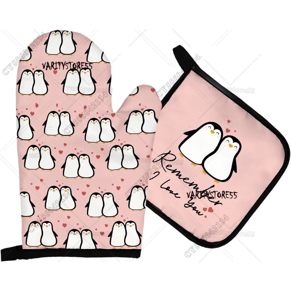 

Penguin couple Oven Mitts And Pot Holders Sets, Penguin Gifts,Love Heat Resistant Potholder Kitchen Decor For Girls Baking