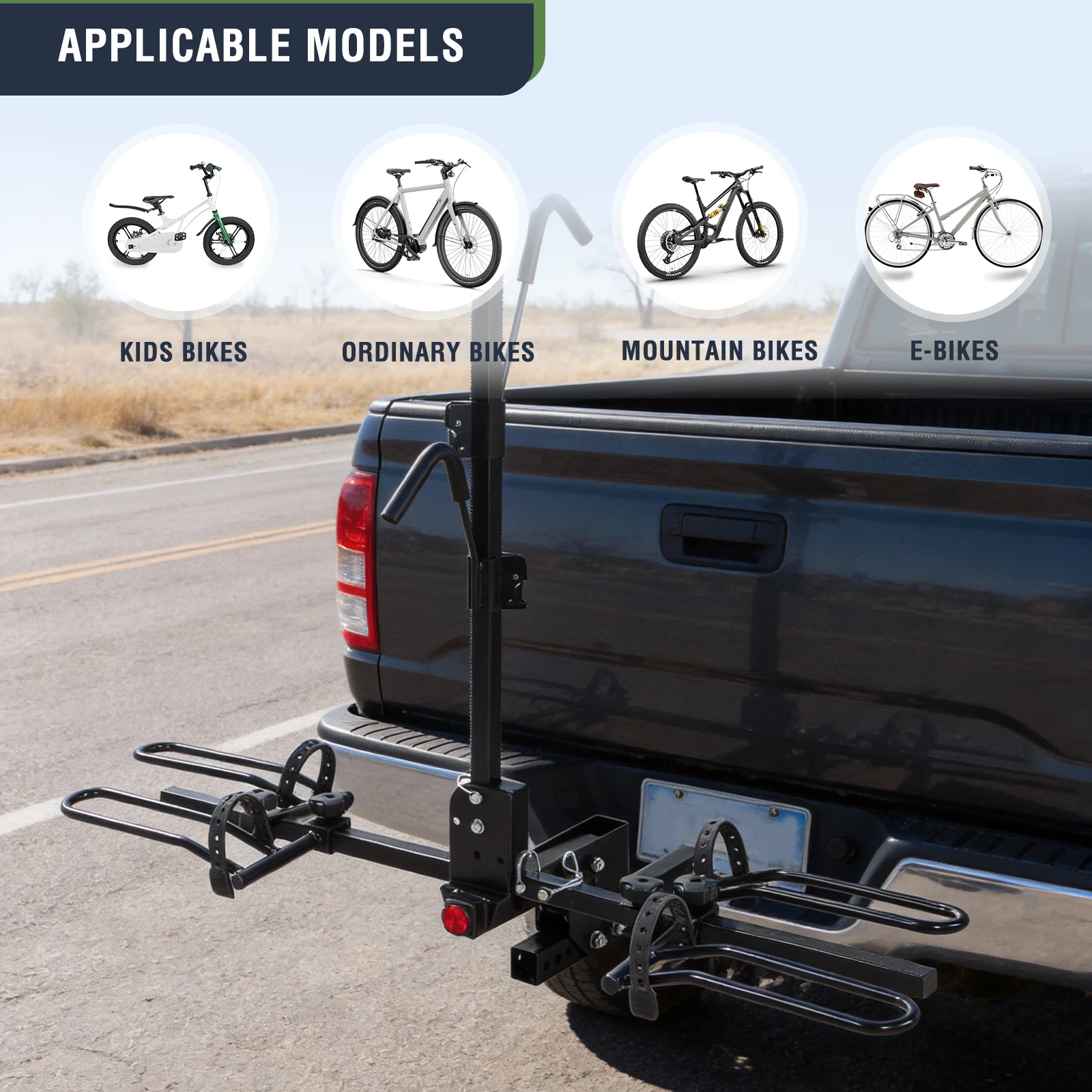 

Велосипедный багажник на фаркоп для автомобиля/внедорожника, грузоподъемность 160 фунтов, на 2 велосипеда, с регулируемыми креплениями для шин, подходит для велосипедов с широкими шинами до 5 дюймов