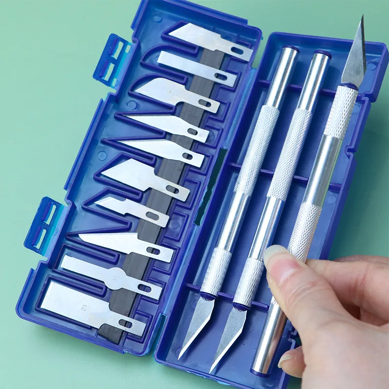 13PCS/Set Metal Carving Knife Pen Style Art Seal Cutting Non‑Slip DIY Precision Repair Tool School Office Stationery