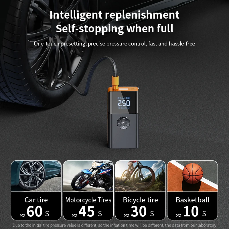 8000mAh Car Jump Starter with Tire Inflator, Digital Air Pump Auto Stop Power Bank LED Light for Car Motorcycle Bike Swim Ring