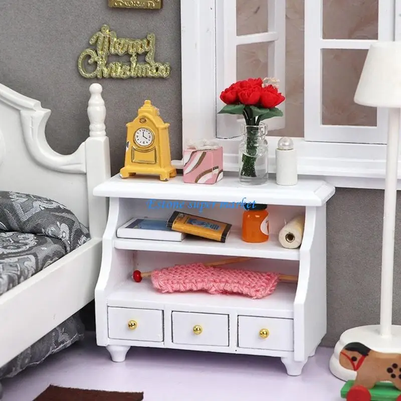 

090B Miniature Wooden Bathroom Cabinet with Working Drawer for 1/12 Dollhouses Scene Displaying Room Layout Arrangement
