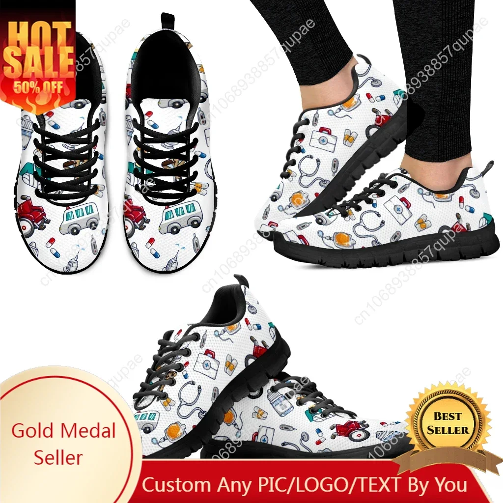 

White Ambulance Medical Equipment Sneakers First Aid Printing Summer Breathable Mesh Sneakers Nurse Casual Shoes