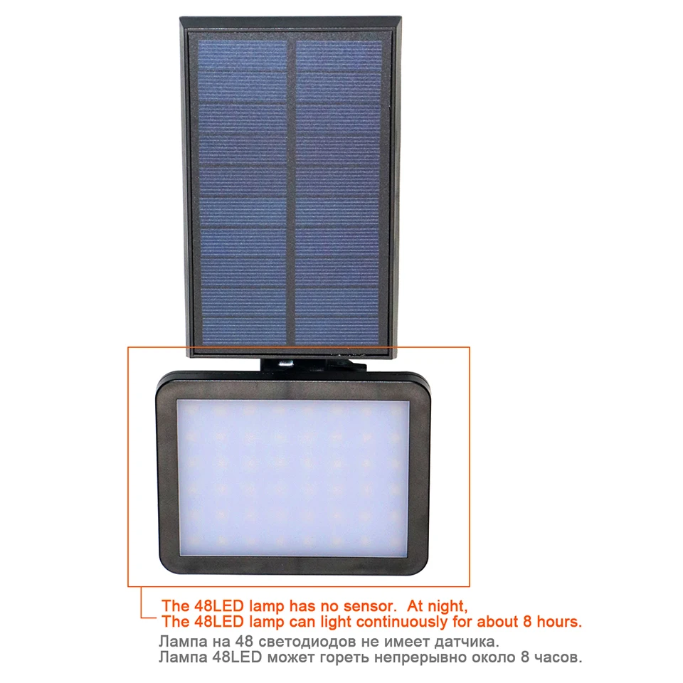 Lámpara de energía LED solar de 48 leds, luz de calle de seguridad, ajustable, para iluminación de exteriores, jardín, pared de patio, con inclinación de 280lm