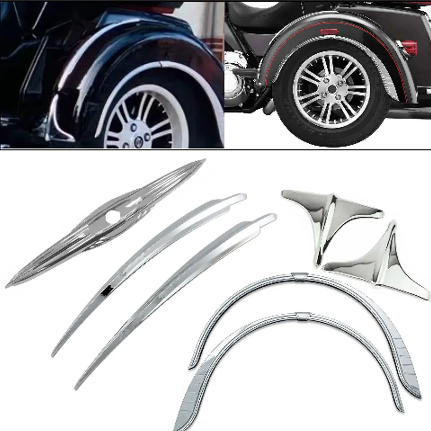 For Harley 09-20 Tri Glide UItra Classic FLHTCUTG 10-11 Street Glide Trike FLHXXX Chrome Rear Fender Accent Trunk Latch Trim Kit