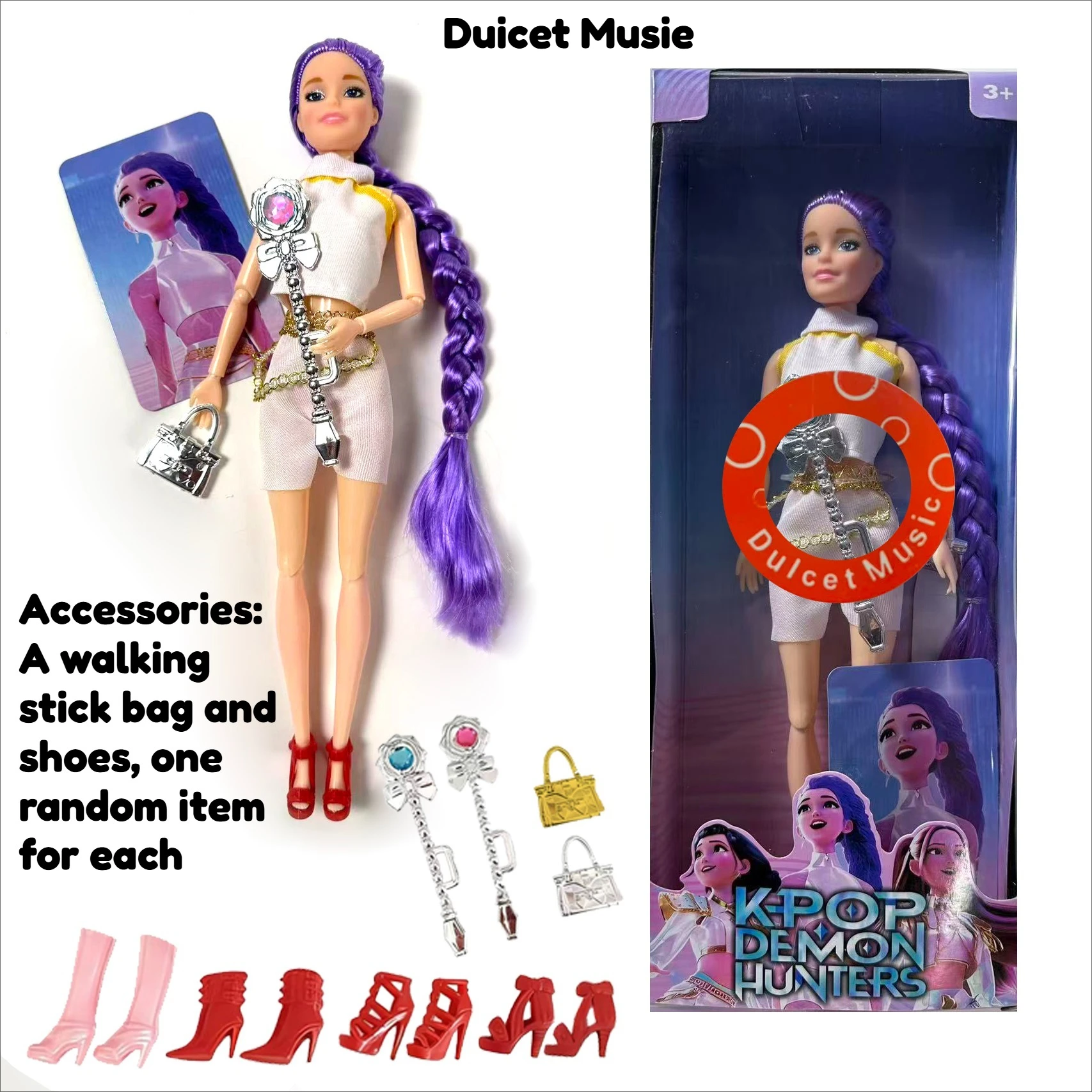 دمى مجموعة Hot Kpop Demon Hunter Girl - ميرا، رومي، زوي مع لعبة موسيقى أغنية موضوعية، هدية عيد ميلاد للفتيات