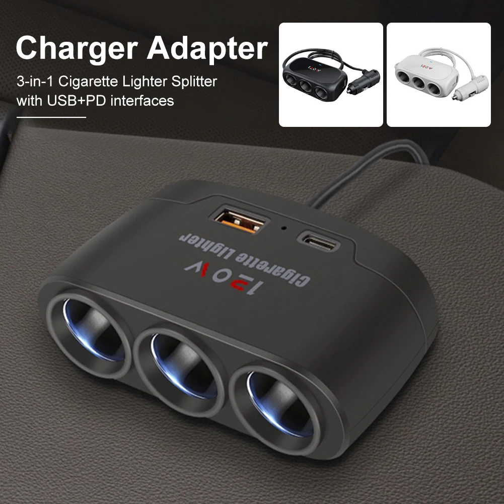 120W Car Charger Adapter 12V 24V 3 Socket Cigarette Lighter Splitter Dual USB LED Car Fast Charger for iPhone iPad GPS Dashcam