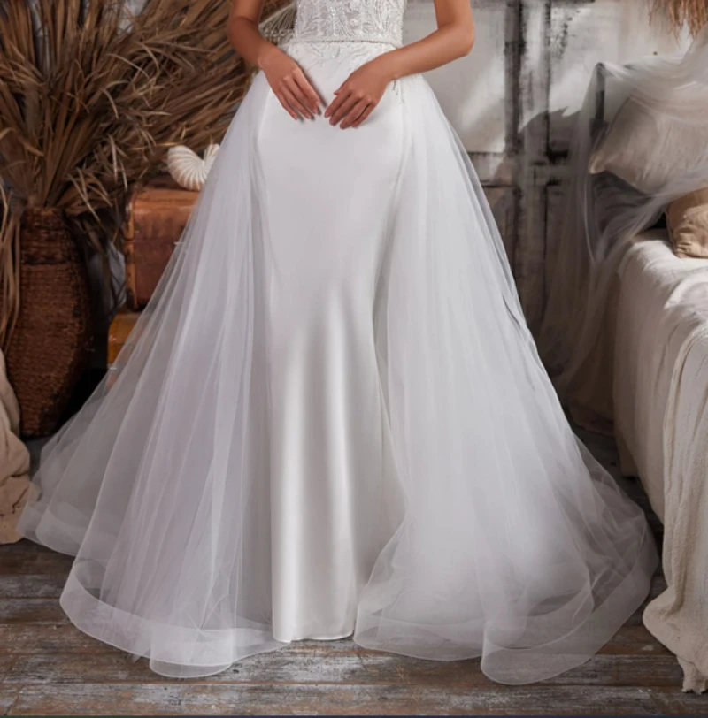 Saia De Casamento De Tule De Camadas Brancas Com Trem Removível, Overskirt Destacável, Acessórios De Noiva, Tamanho Personalizado, 4 Camadas, Overskirt