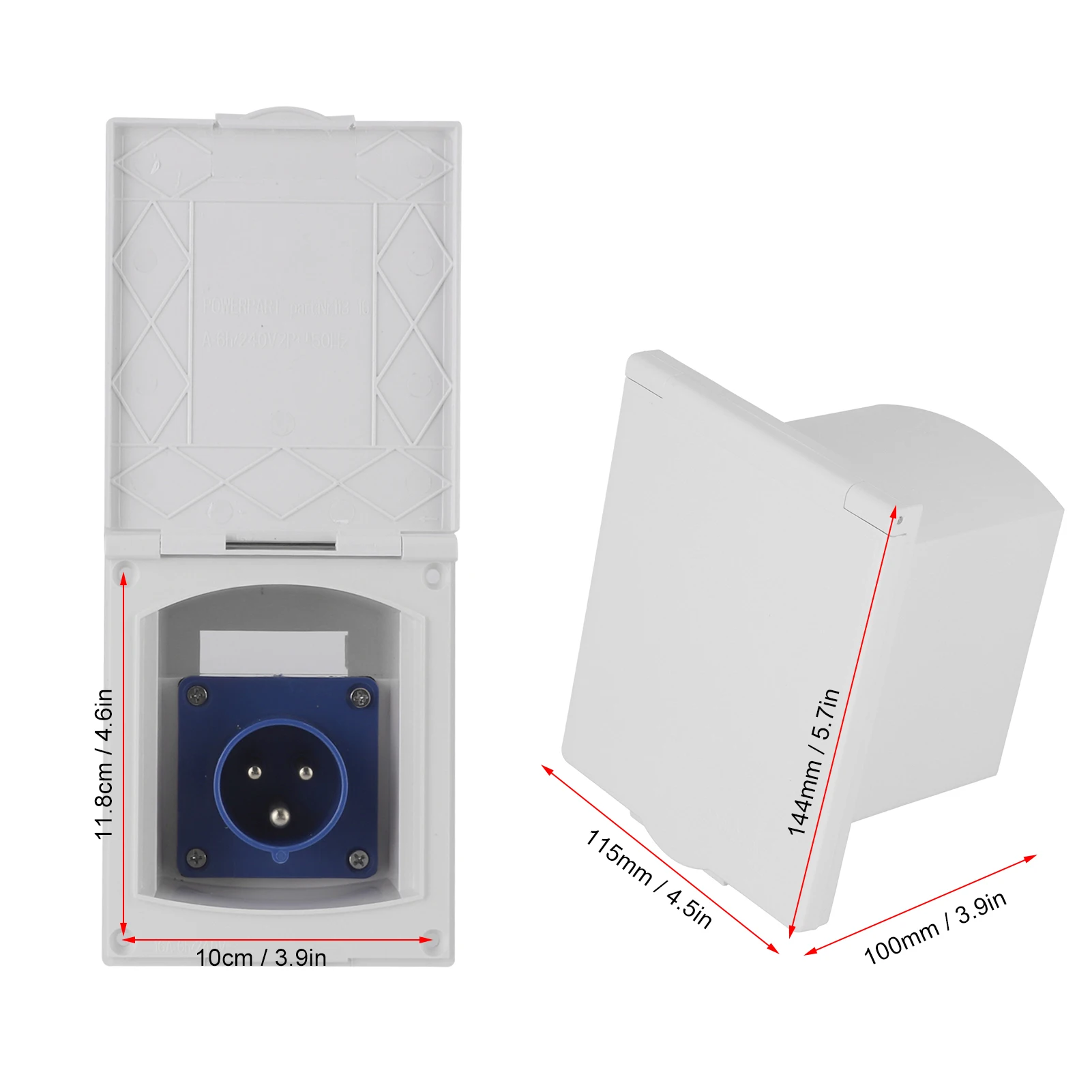 ZK20 16A ‑240V Waterproof Power Outlet External 3Pin Flush Female Socket Plug for RV Motorhome Trailer Caravan