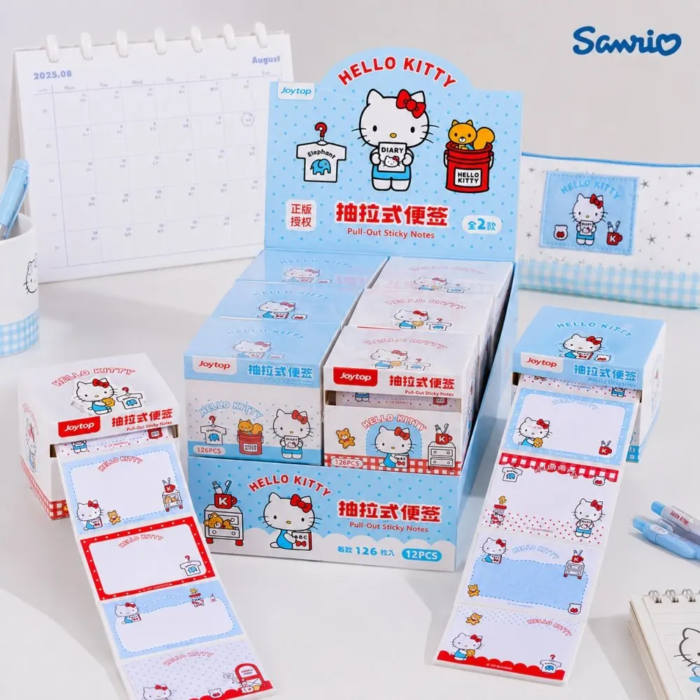 Genuine Sanrio Hello Kitty Sticky Notes Pull Out Memo Paper Cute Writing Notes for Study Office Desk Daily Reminder Planner Use