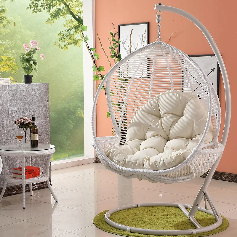 Outdoor Furniture Modern Egg Shaped Rope Pe Rattan Wicker Hammock Hanging Swing Chair with Natural Garden Swing Seat