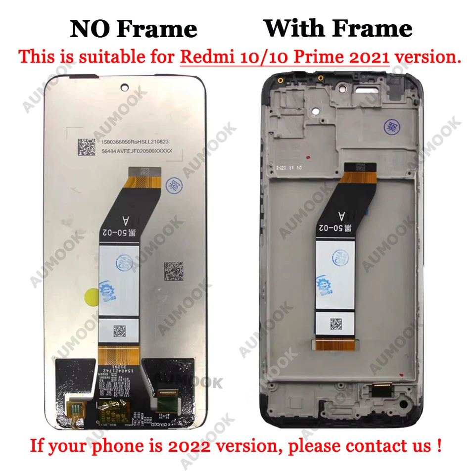 SRJTEK Schermreparatieset Voor Xiaomi Redmi 10 4G 2021 & Redmi 10 Prime – LCD + Digitizer, Met Frame, HD, Oogbescherming