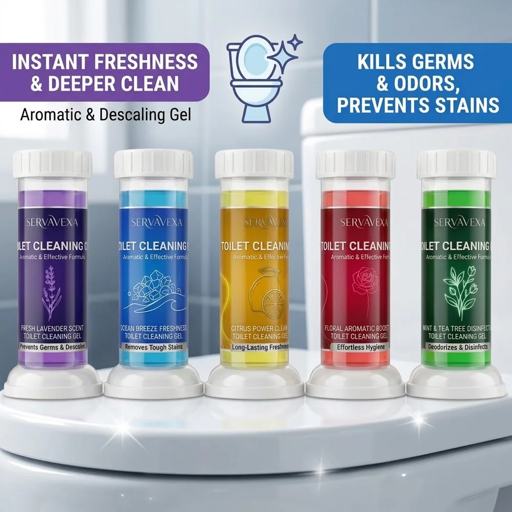 SERVAVEXA 5Pcs Toilet Cleaning Gel Kit Aromatic Flower Needle Stamp Cleaner Deodorizer Removes Stains & Limescale Fresh Scent