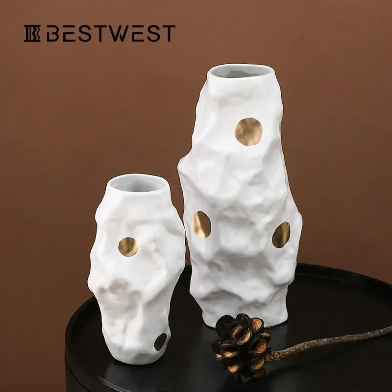 Postmodern art pleated ceramic vase tabletop ornament high-end light luxury soft decoration flower ware