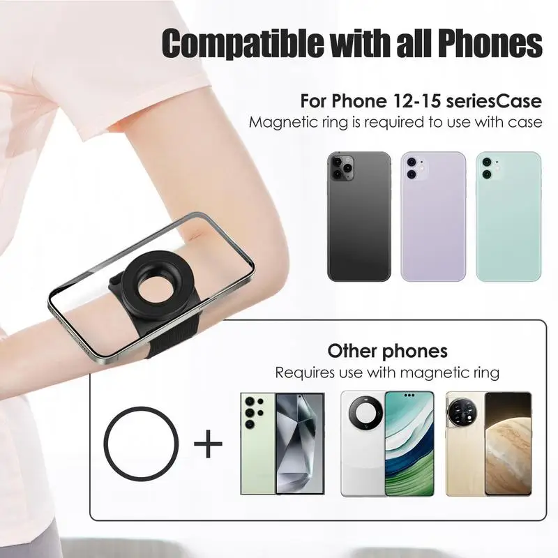 Держатель для телефона на руку для бега Магнитный браслет для сотового телефона Черный портативный держатель для телефона Удобный браслет для телефона для большинства