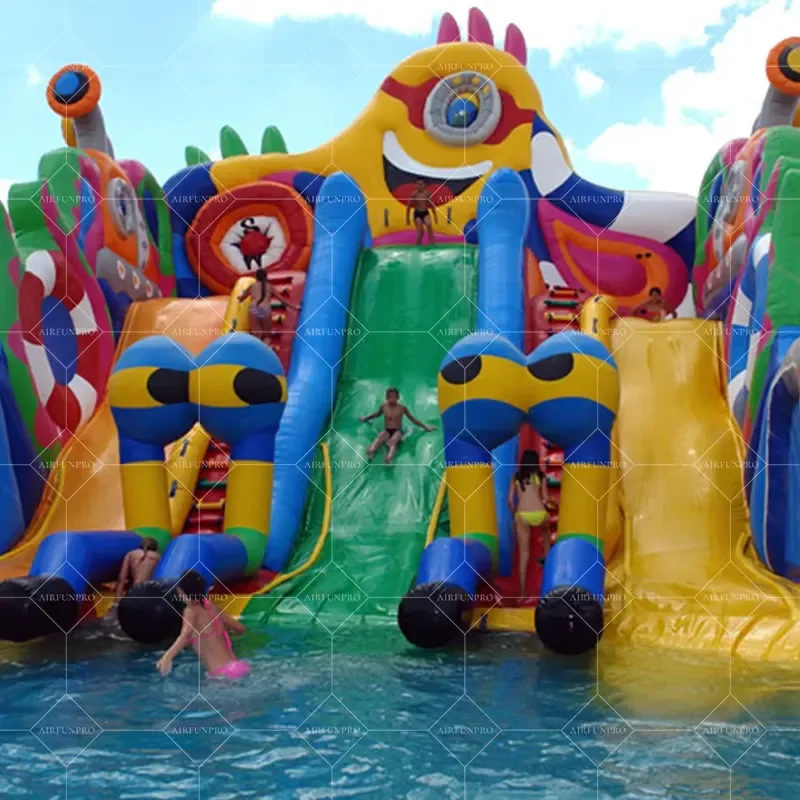 Custom Commercial Outdoor Giant PVC Inflatable Mobile Water Park with Pool Octopus & Lobster Design Slides