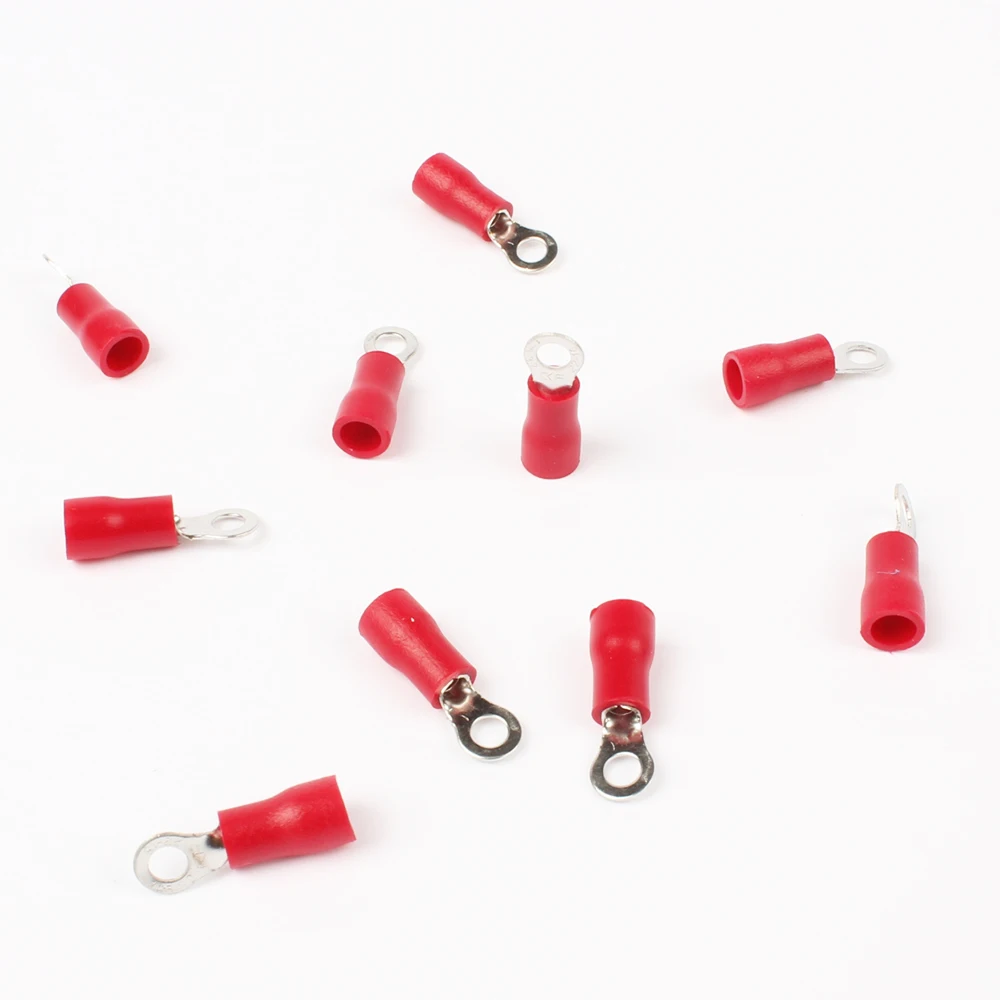 100 PCS/SET RV1.25-3 RV1.25-4 RV1.25-5 RV1.25-6 Rot Ring Isolierte Draht Elektrische Crimp Terminal Kabel Draht Stecker