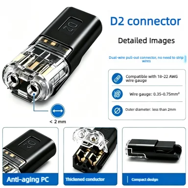 50PCS 2 Pin Pluggable LED Wire Connectors Quick Splice No Wire Stripping AWG18-22 LED Strip Light Low Voltage Wiring Connector