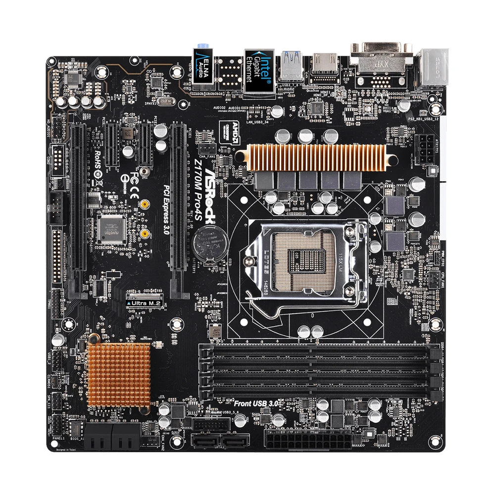 ASRock Z170M PRO4S Motherboard LGA1151 Unterstützung Core i3-6100 i5-6500 i7-6700K CPU Intel Z170 64GB PCI-E 3.0 M.2 PCI-E X16 mATX