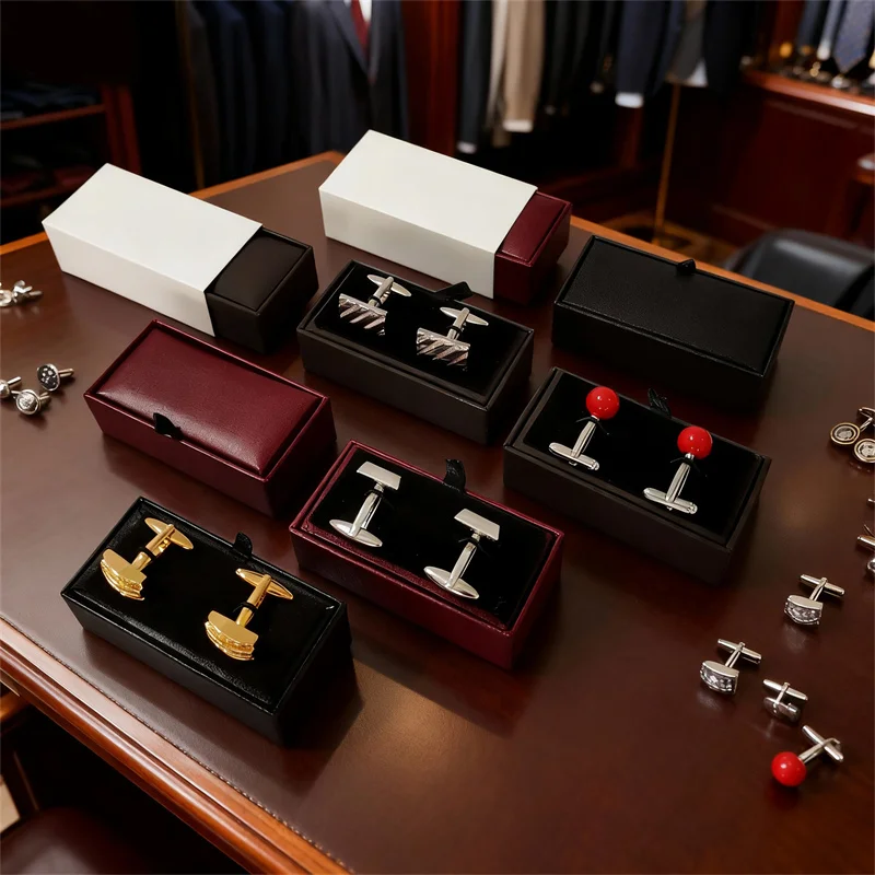 

High-quality Leather-covered Paper Cufflinks Box Cufflinks Storage And Jewelry Storage Black Brown Red Cufflinks Storage Box